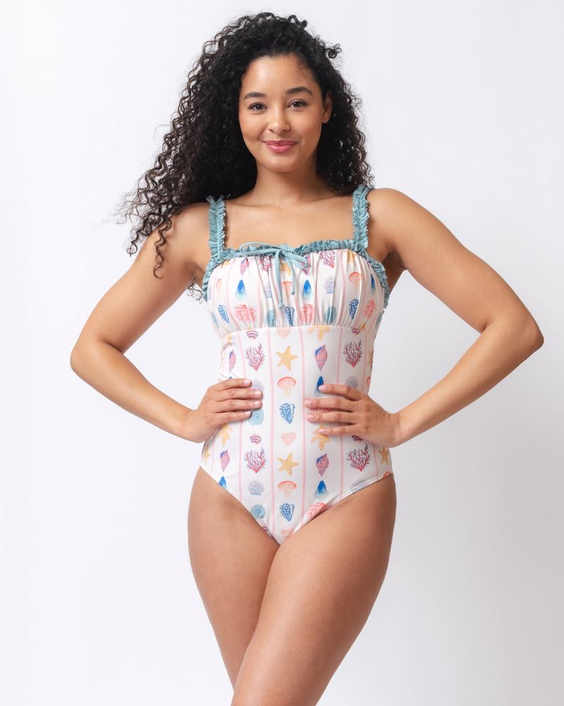 Image of Shell Stripe Ruffle-Strap One-Piece