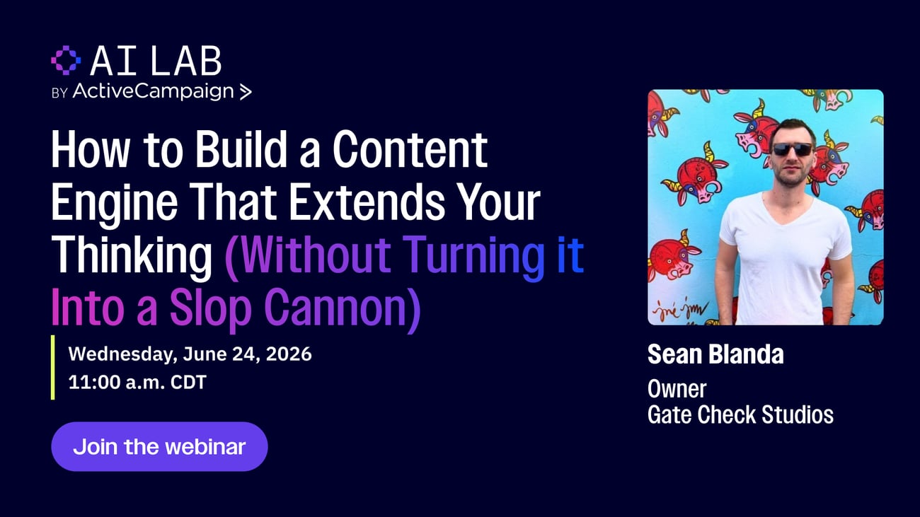 Join our next webinar June 24th, 2026 at 11am CDT about How to build a content engine that extends your thinking (without turning it into a slop cannon)