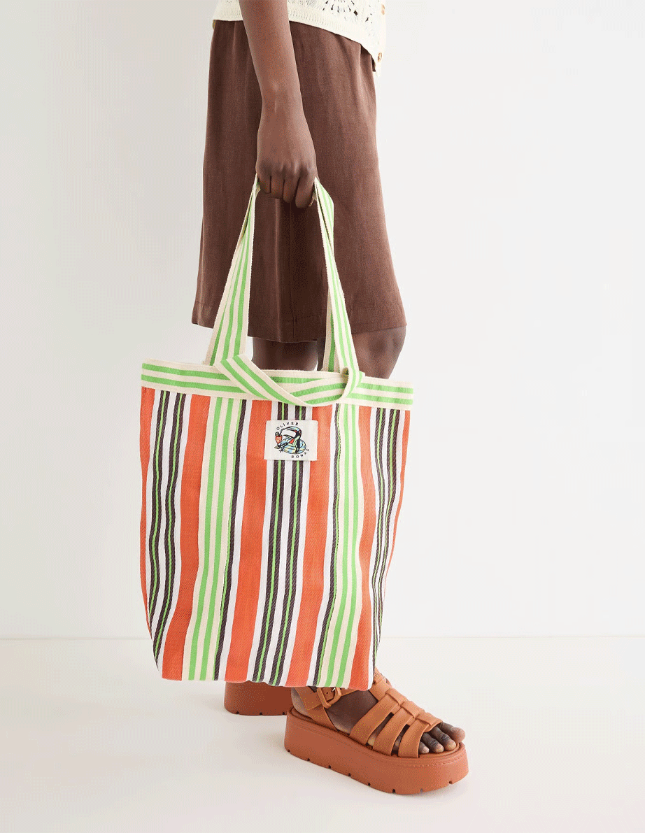 Sia Orange & Green Striped Shopper Bag