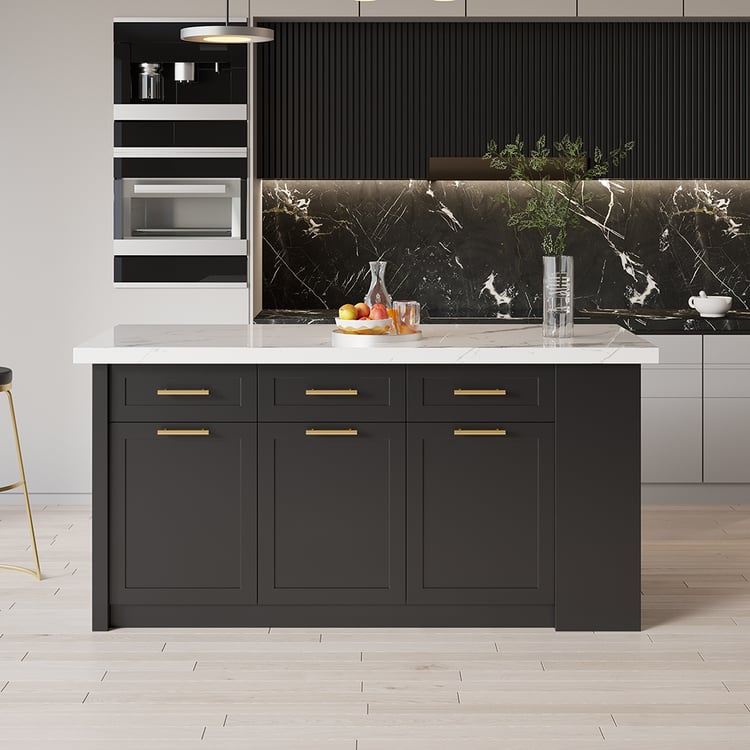 72" Black Kitchen Island with Storage & Modern Cabinet | homary