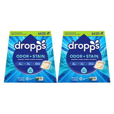Dropps Odor + Stain Biobased* Power Laundry Detergent Pacs, Crisp Breeze, 128-Count
