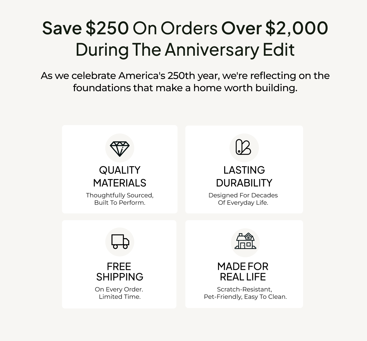 Save $250 on orders over $2,000 during The Anniversary Edit