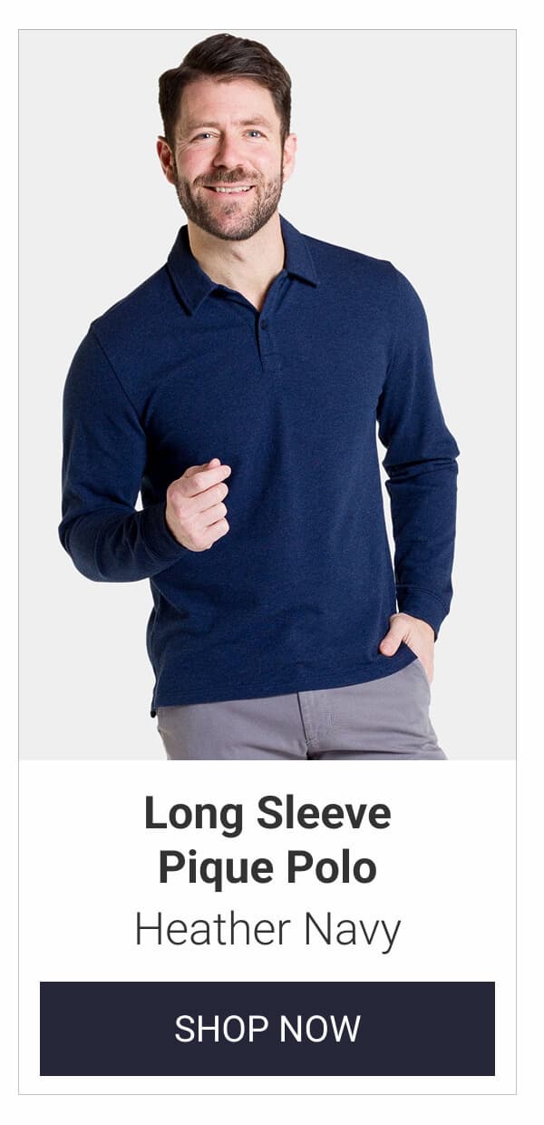 Heather Navy Long Sleeve Pique Polo