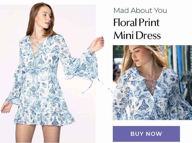 Mad About You Floral Print Mini Dress - White/Blue