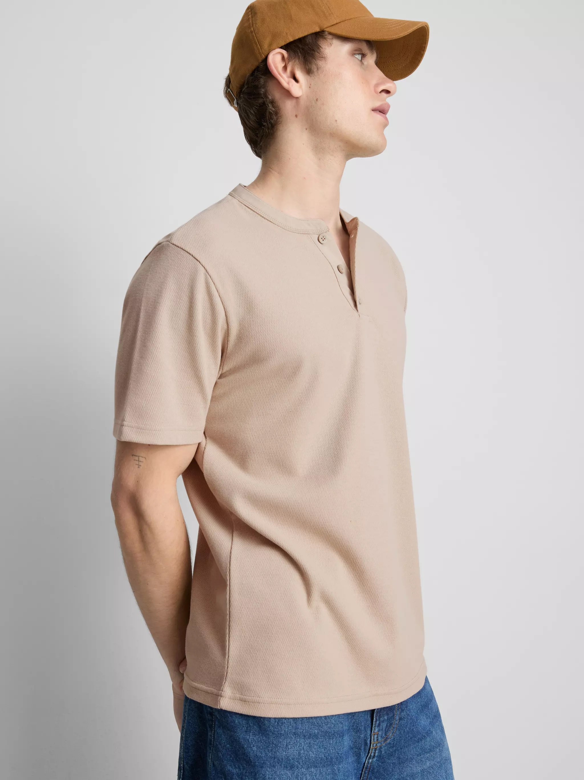 Man wearing Textured Henley T-Shirt