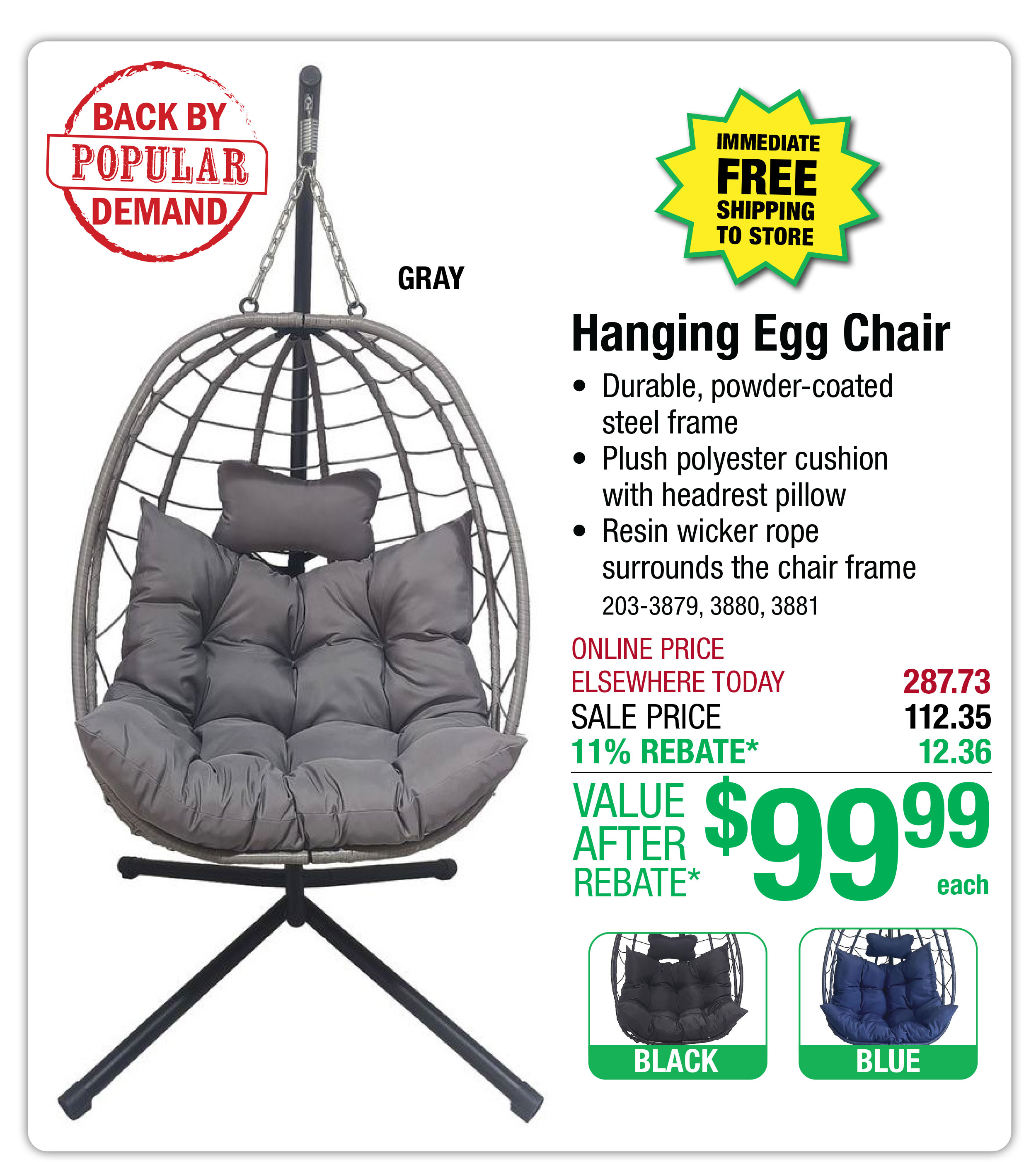 Hanging Egg Chair - ONLY $99.99 After Rebate*!