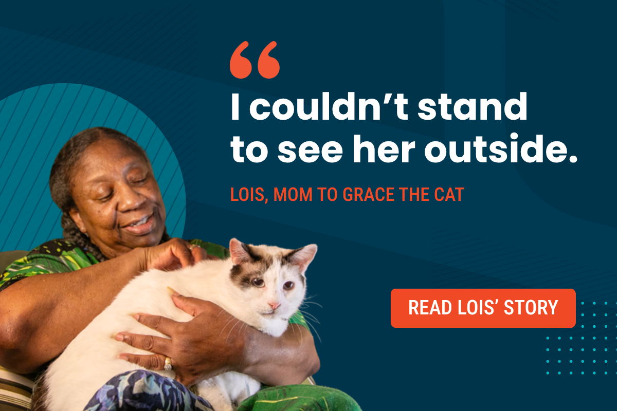 Image of Meals on Wheels client, Lois, and her cat Grace.