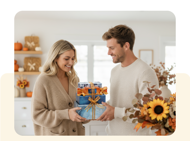 Harvest-themed gourmet basket for Thanksgiving