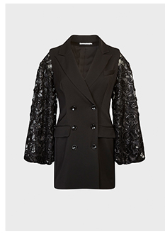 Black Fitted Longline Double Breasted Blazer With Flap Pockets and Removeable Sleeves
