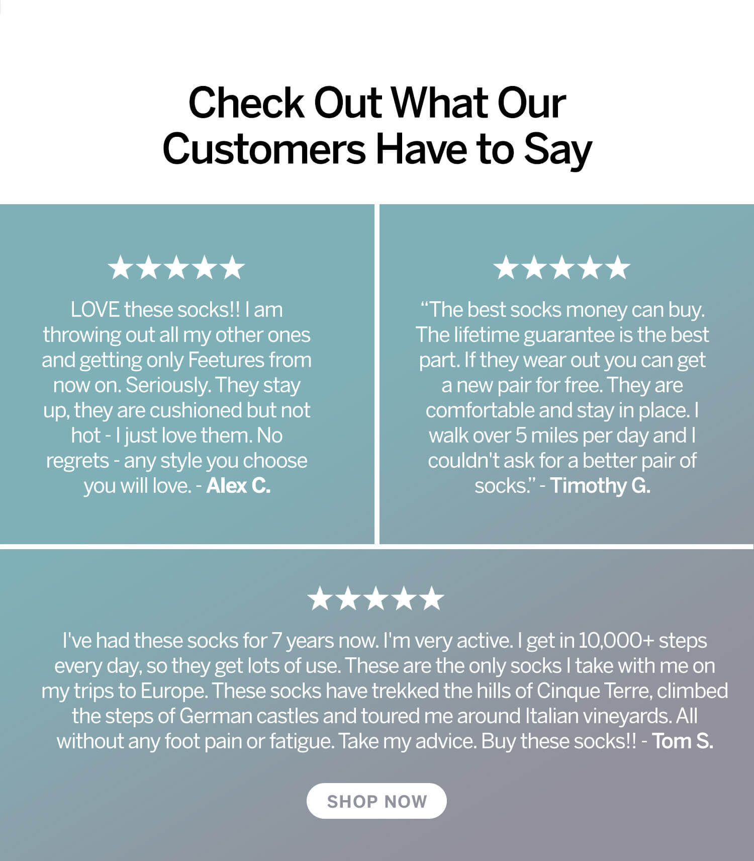 Check out what our customers are saying in their reviews about their Feetures!