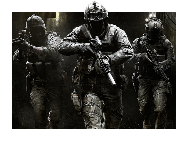 Key art for Call of Duty: Modern Warfare 4 depicting three soldiers in a dark alley advancing toward the viewer.