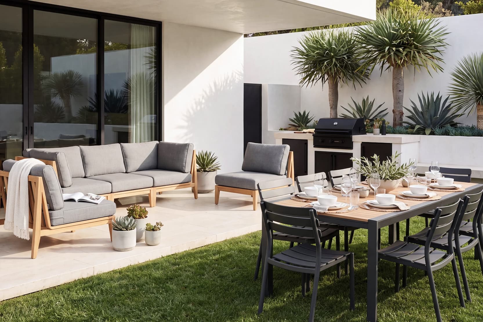 Teak Sofa + Extendable Dining Entertaining Set
