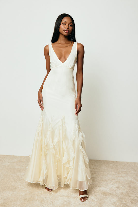 Image of Deluca Ivory Sleeveless Ruffled Maxi Dress