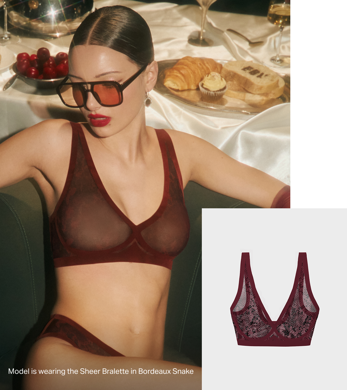 Sheer Bralette in Bordeaux Snake