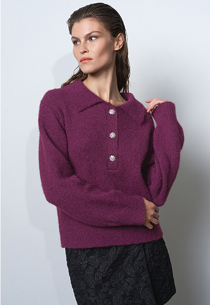 Colleen Polo Collar Diamante Button Jumper
