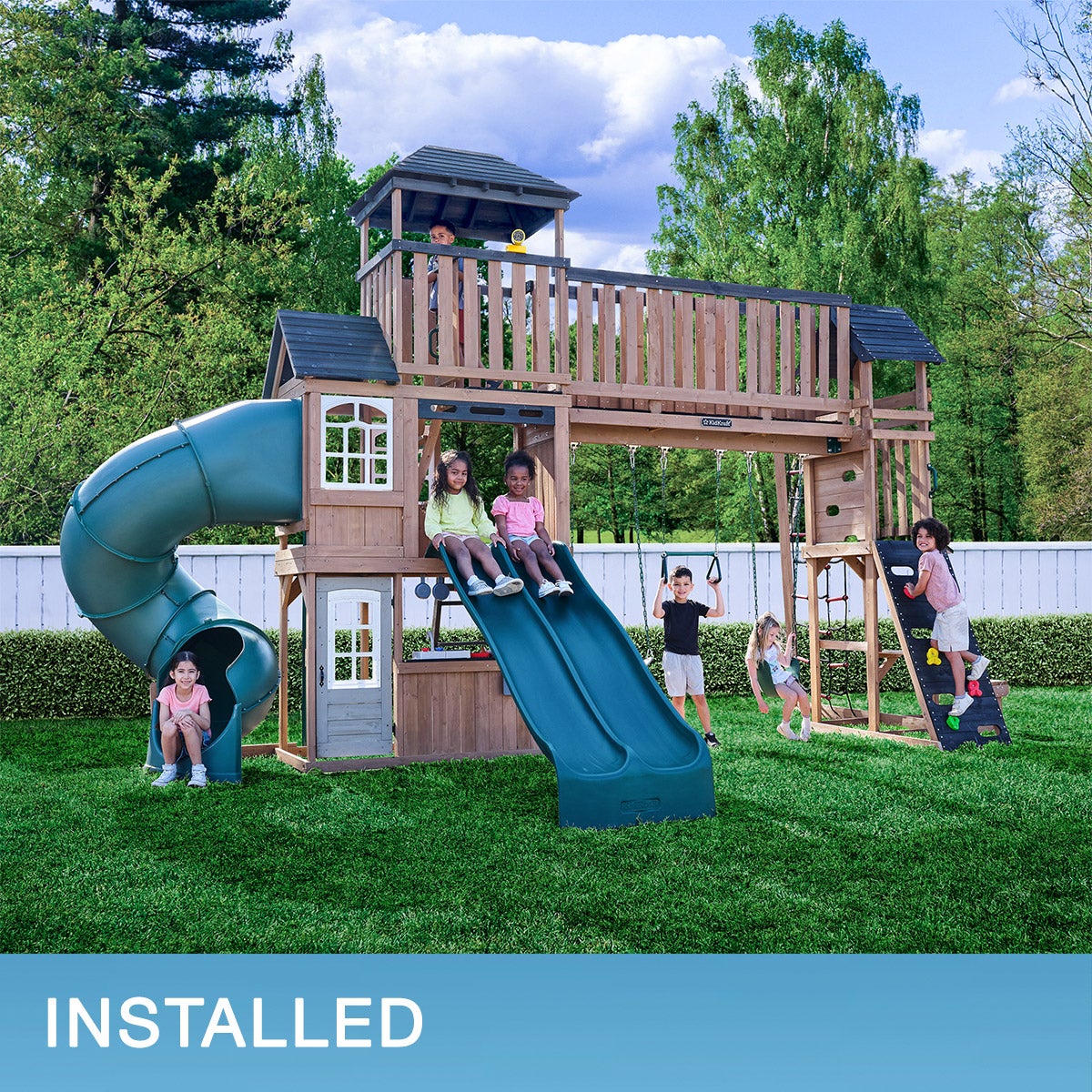 KidKraft Treetop Observatory Wooden Outdoor Swing Set - Installed