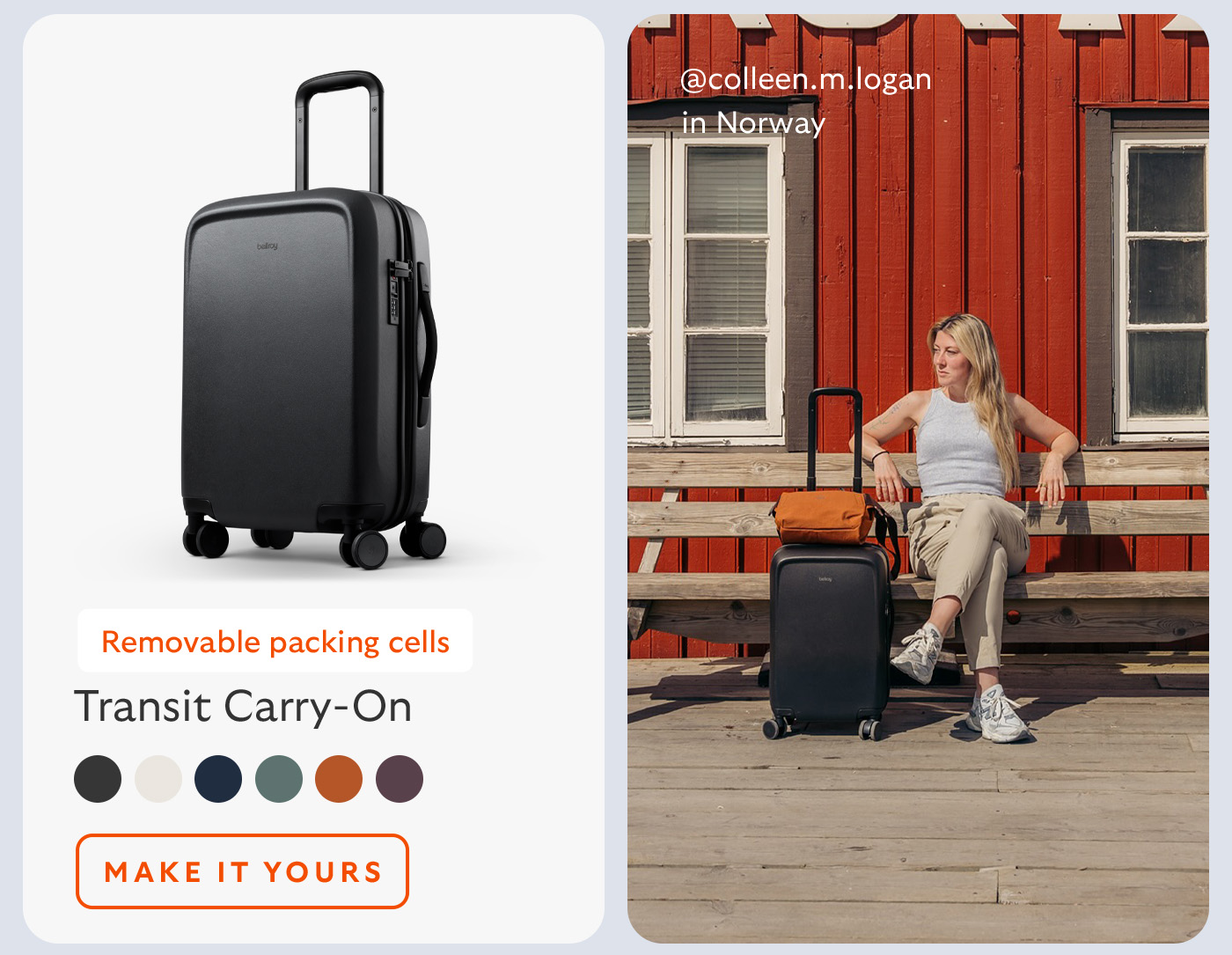 [Product name] Transit Carry-On [Starburst] Removable packing cells [Image caption] @colleen.m.logan in Norway