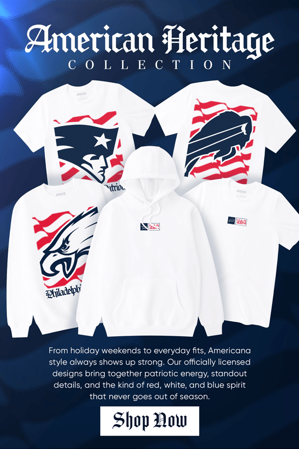 Show your team pride and your patriotic spirit with Officially Licensed American Heritage T-Shirts & Hoodies!