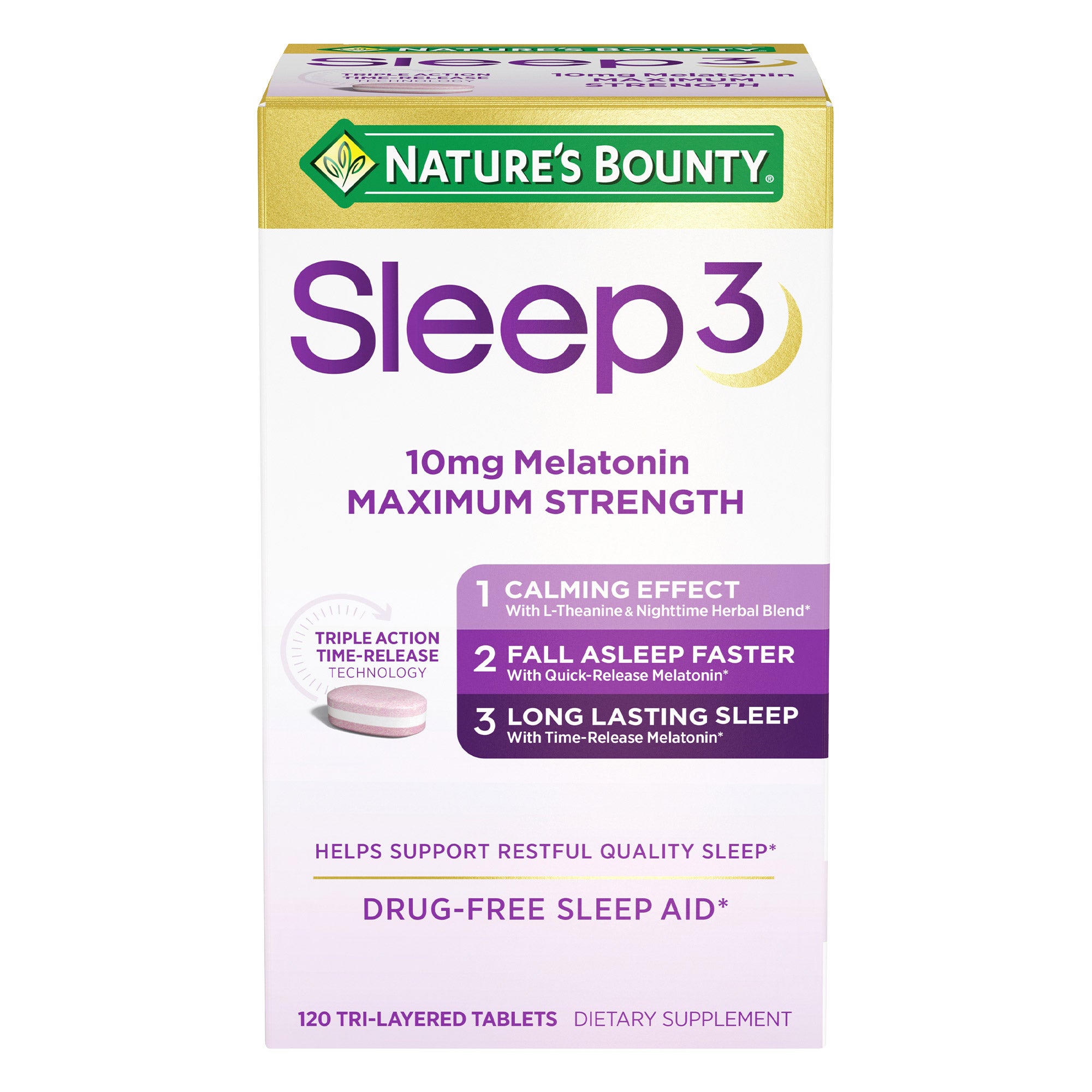 Nature's Bounty Sleep3 10 mg Melatonin, 120 Tablets
