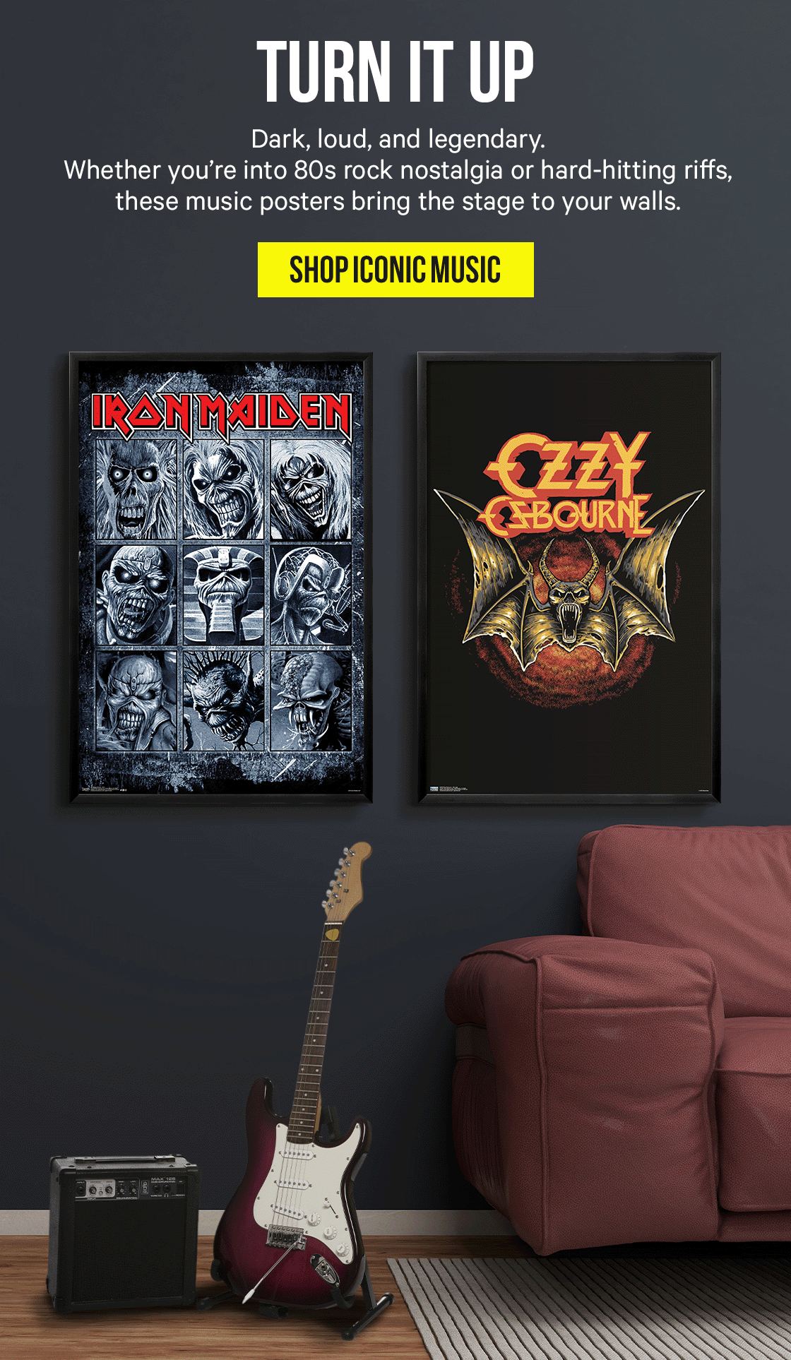Turn It Up: Dark, loud, and legendary. Whether you’re into 80s rock nostalgia or hard-hitting riffs, these music posters bring the stage to your walls.