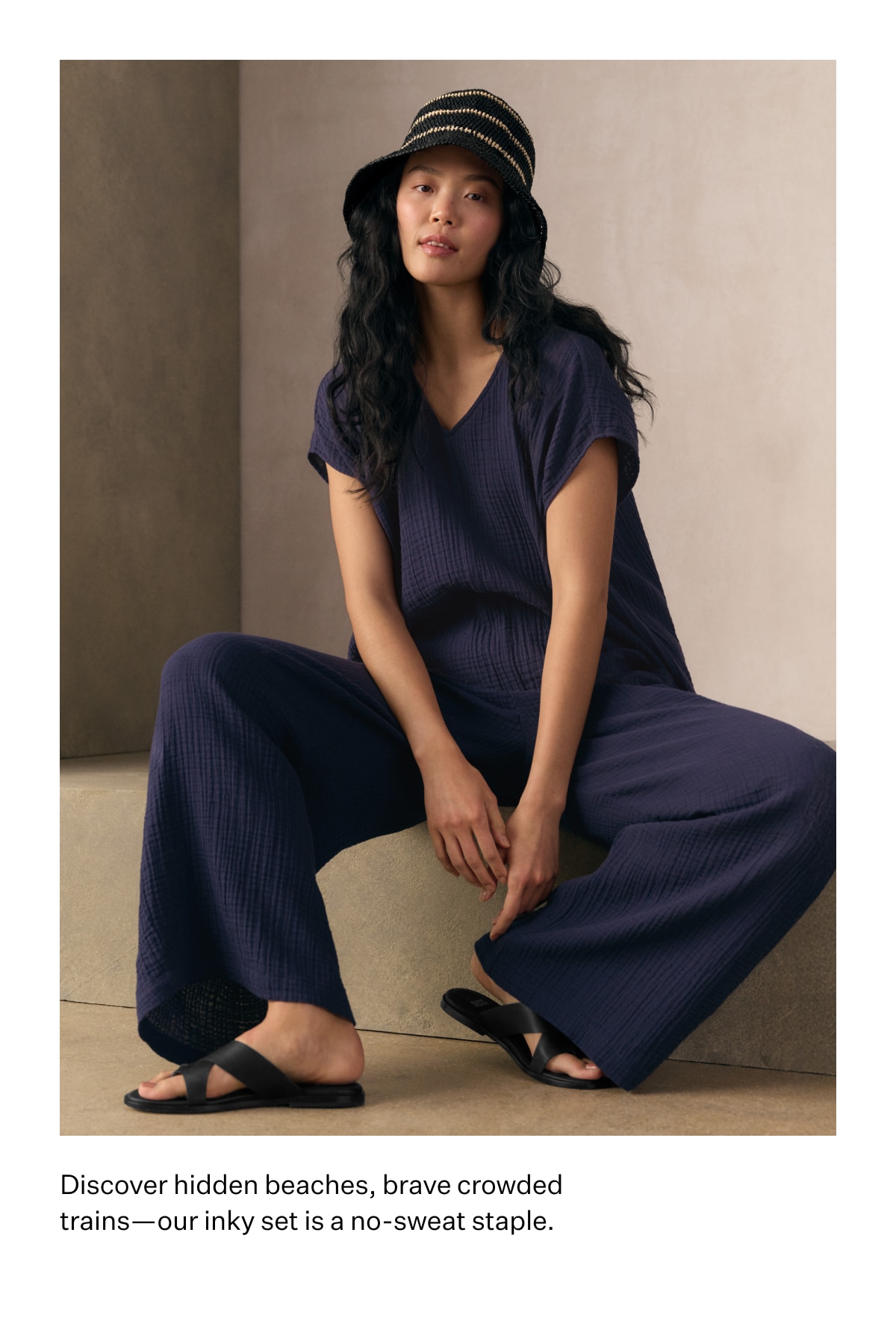 Discover hidden beaches, brave crowded trains&mdash;our inky set is a no-sweat staple.