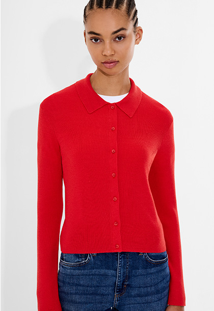 Cosysoft Knit Button Down Long Sleeve Top