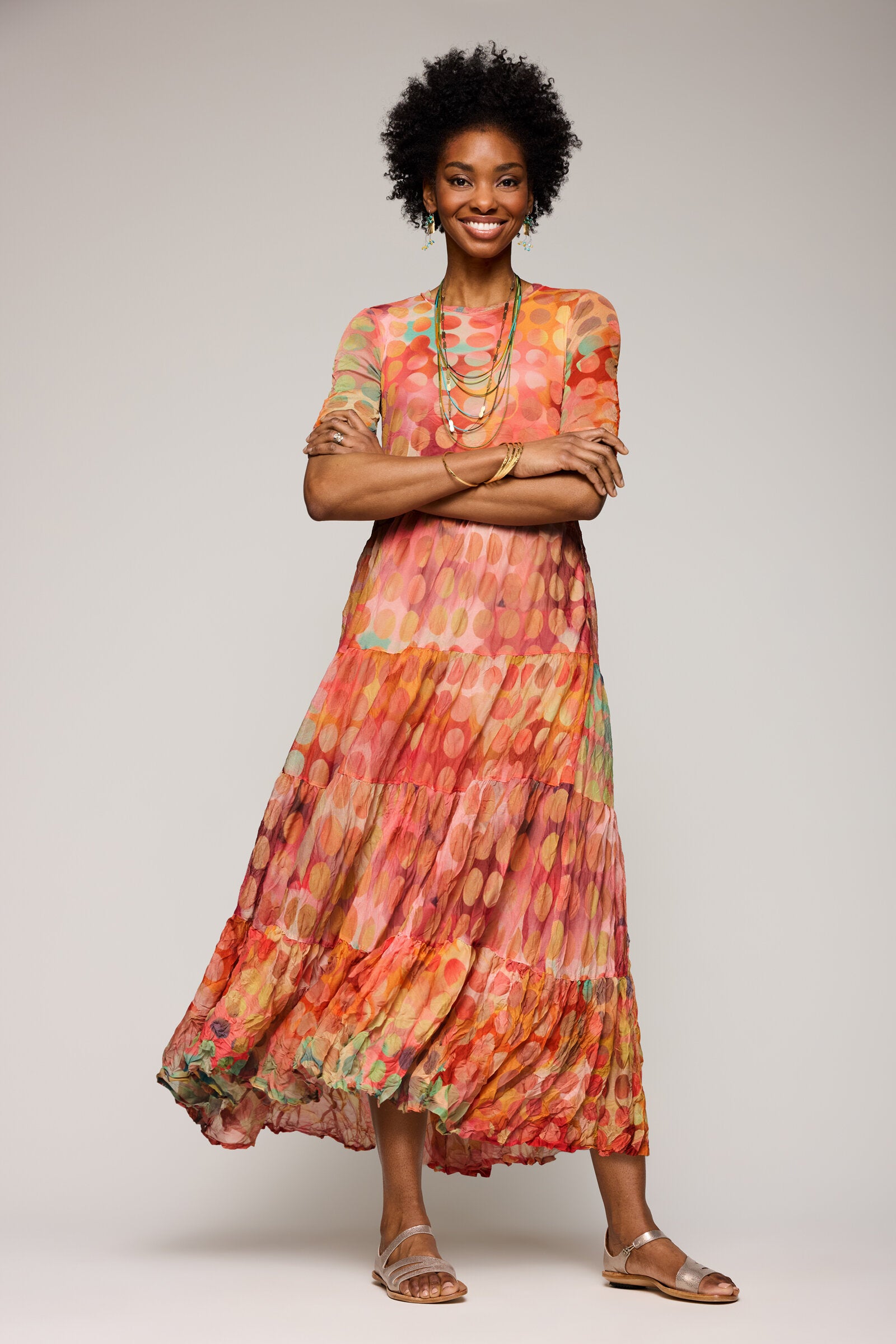 Image of Crushed Mesh Beatrix Dress - Sunset Dot