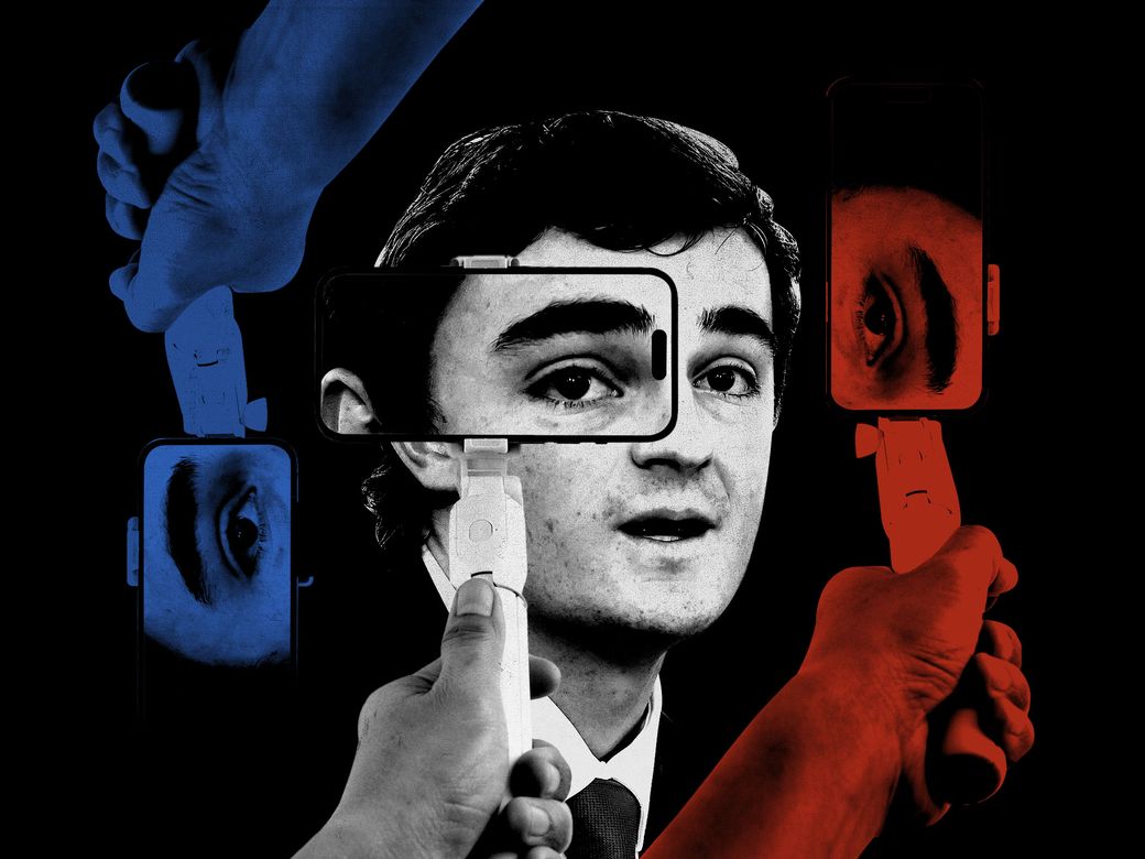 Illustrated collage of Nick Shirley