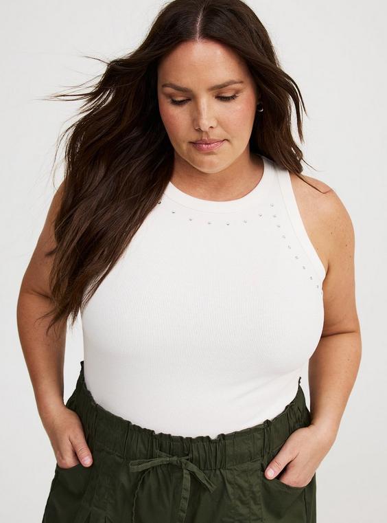 Embellished Rib High-Neck Tank