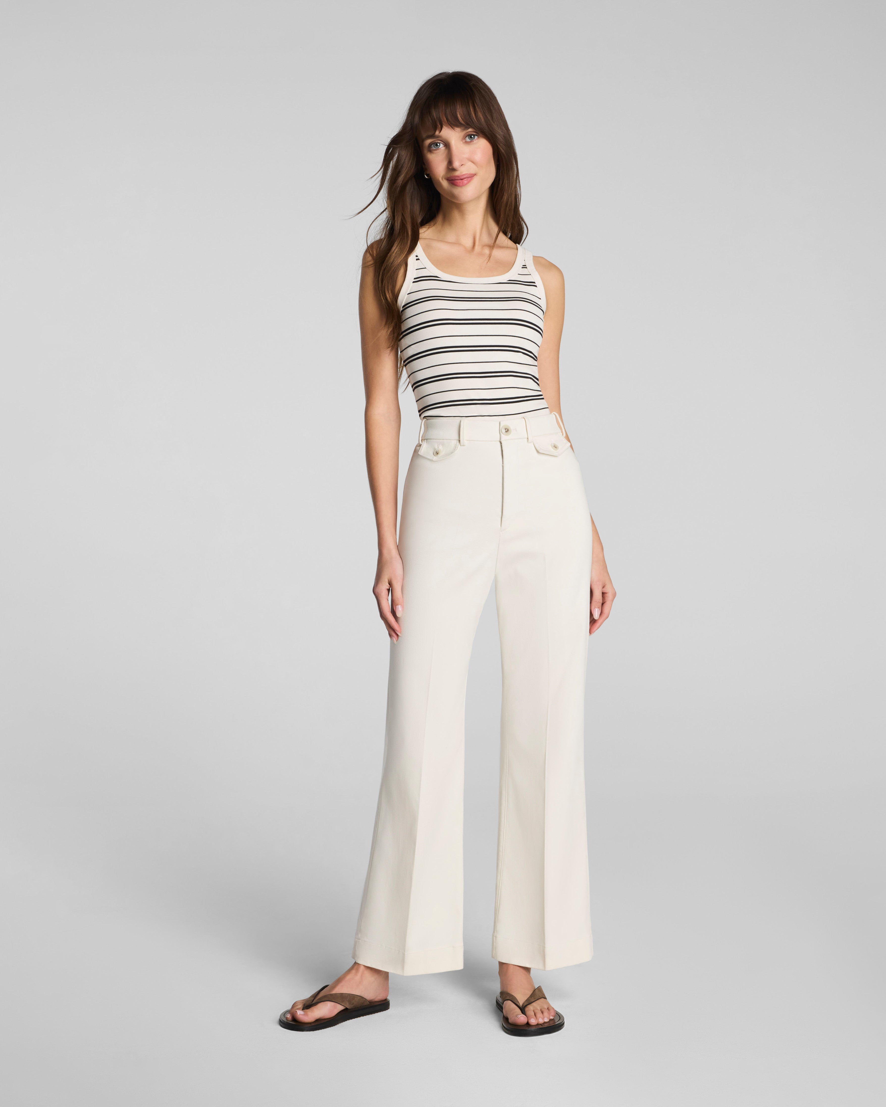 Image of Spanx Women's SPANXsupersmooth® Stretch Twill Cropped Easy Flare Pants in Ivory