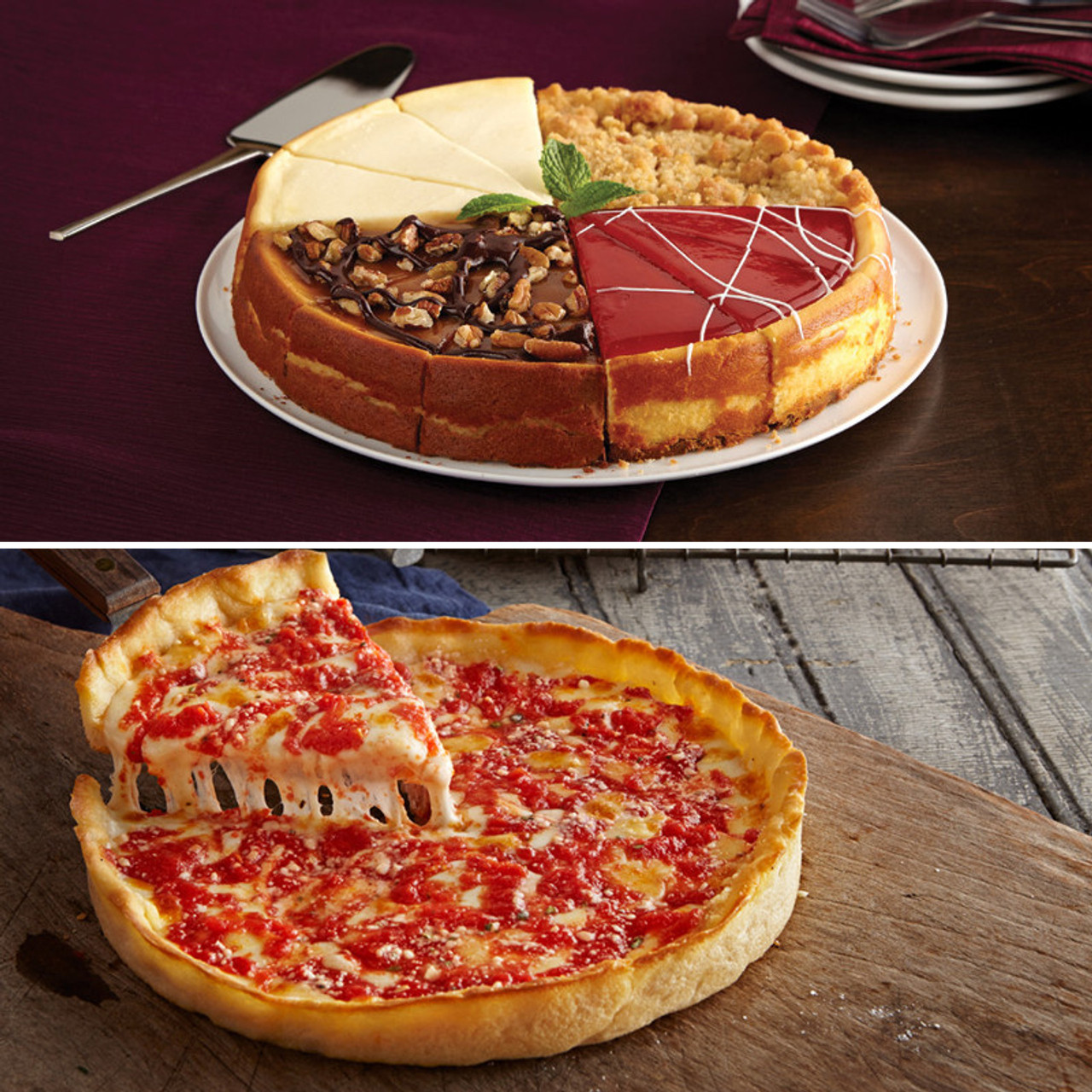 Image of 1 Eli's Sampler Cheesecake & 1 Lou's Pizza