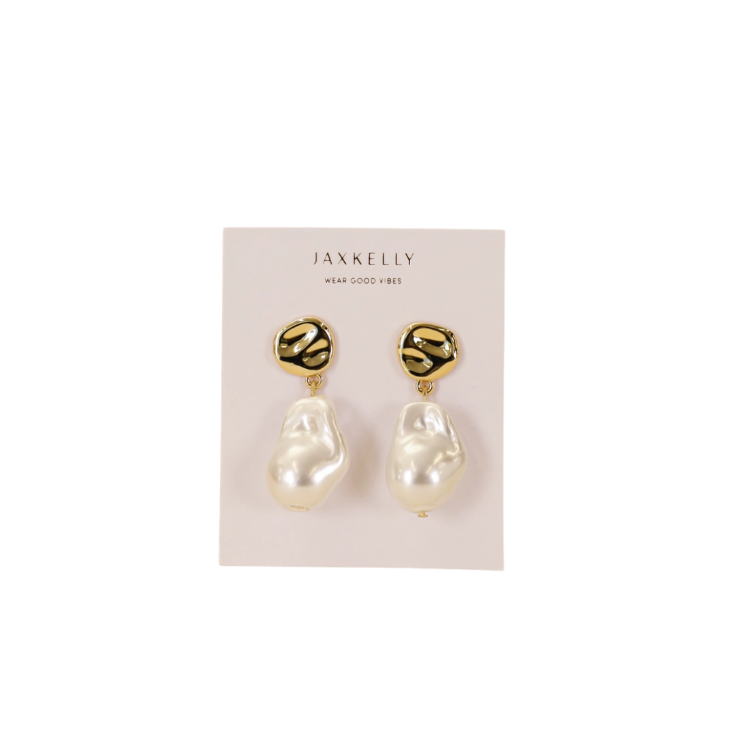 Image of Abstract Pearl and Gold Drop Earrings