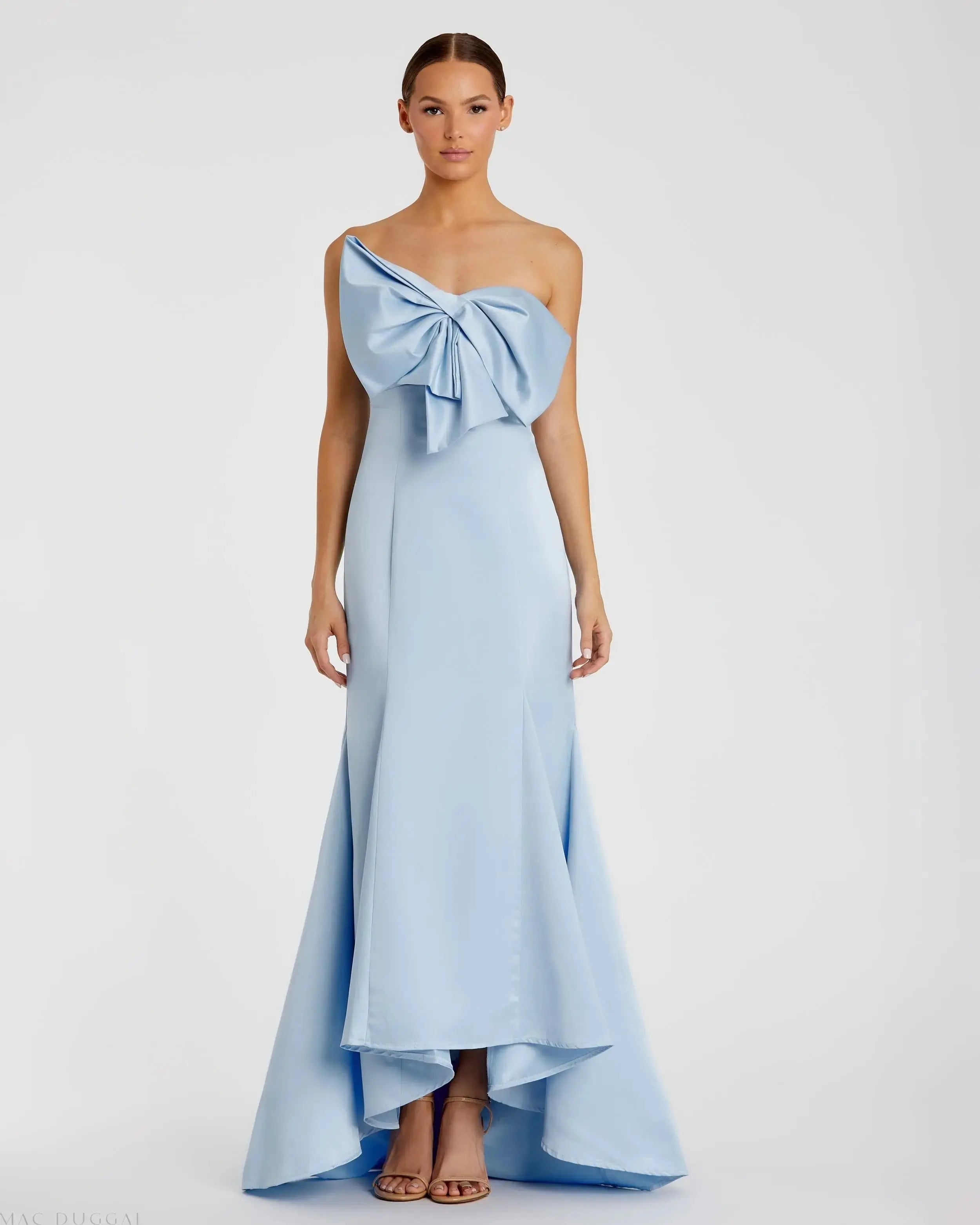 Image of Light Blue Strapless Bow Mermaid Gown