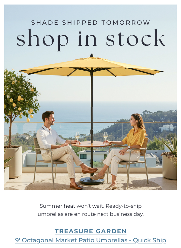 Shade Shipped Tomorrow - Shop in Stock. Treasure Garden 9' Octagonal Market Patio Umbrellas - Quick Ship.