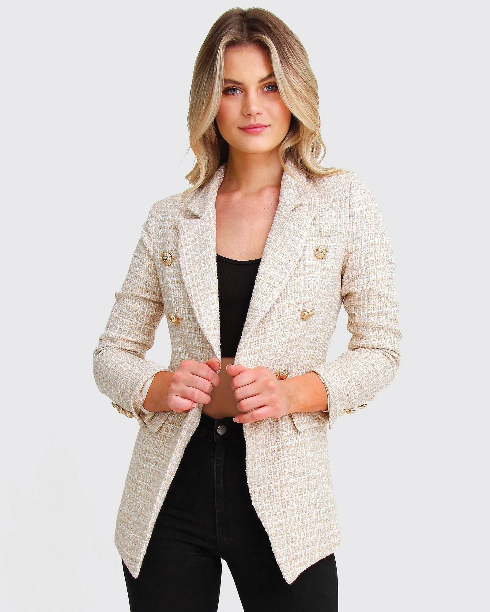 Image of Princess Polina Tweed Blazer - Beige Marle