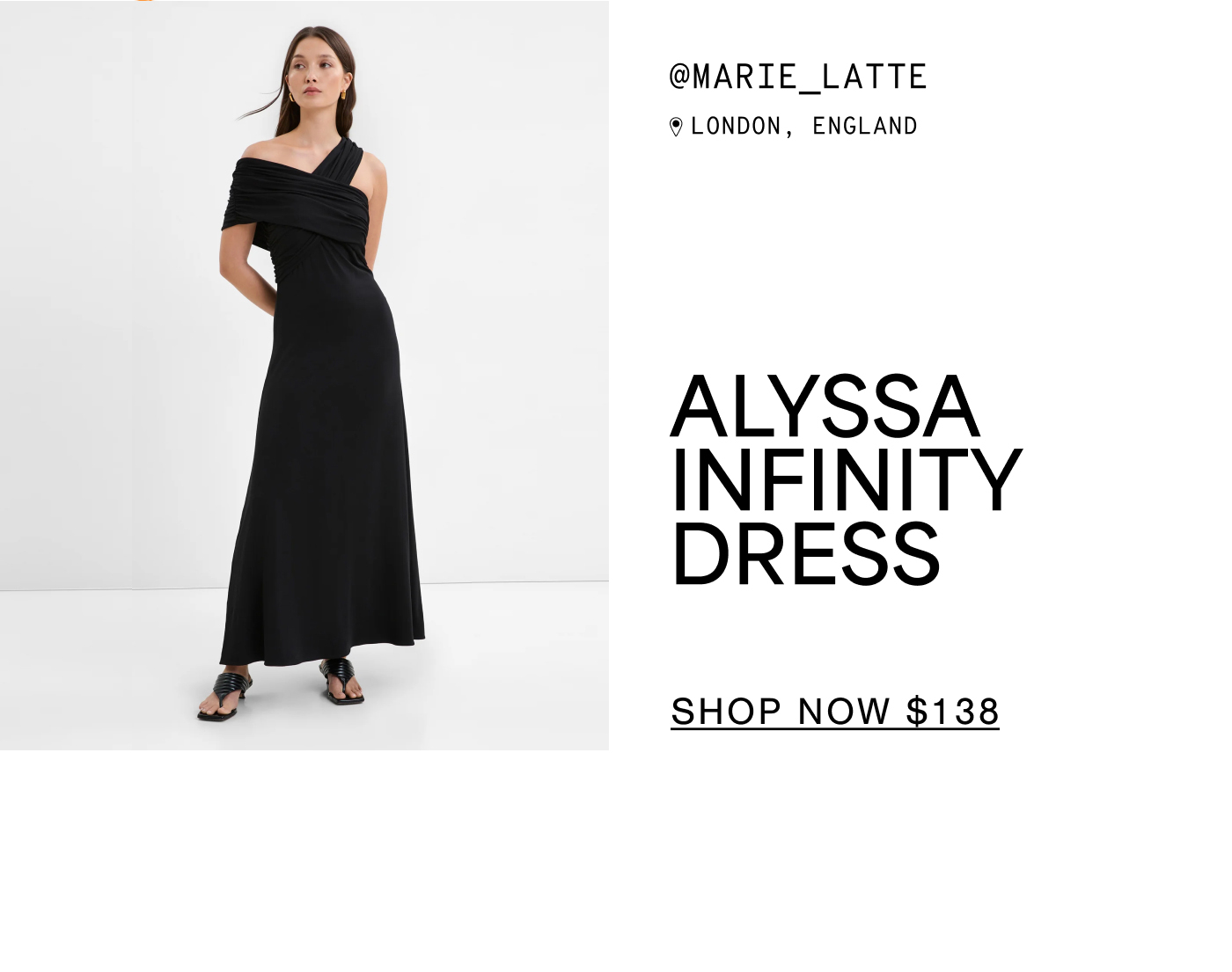 Yada showcases the Alyssa Infinity Dress ($138) in a one-shoulder style.