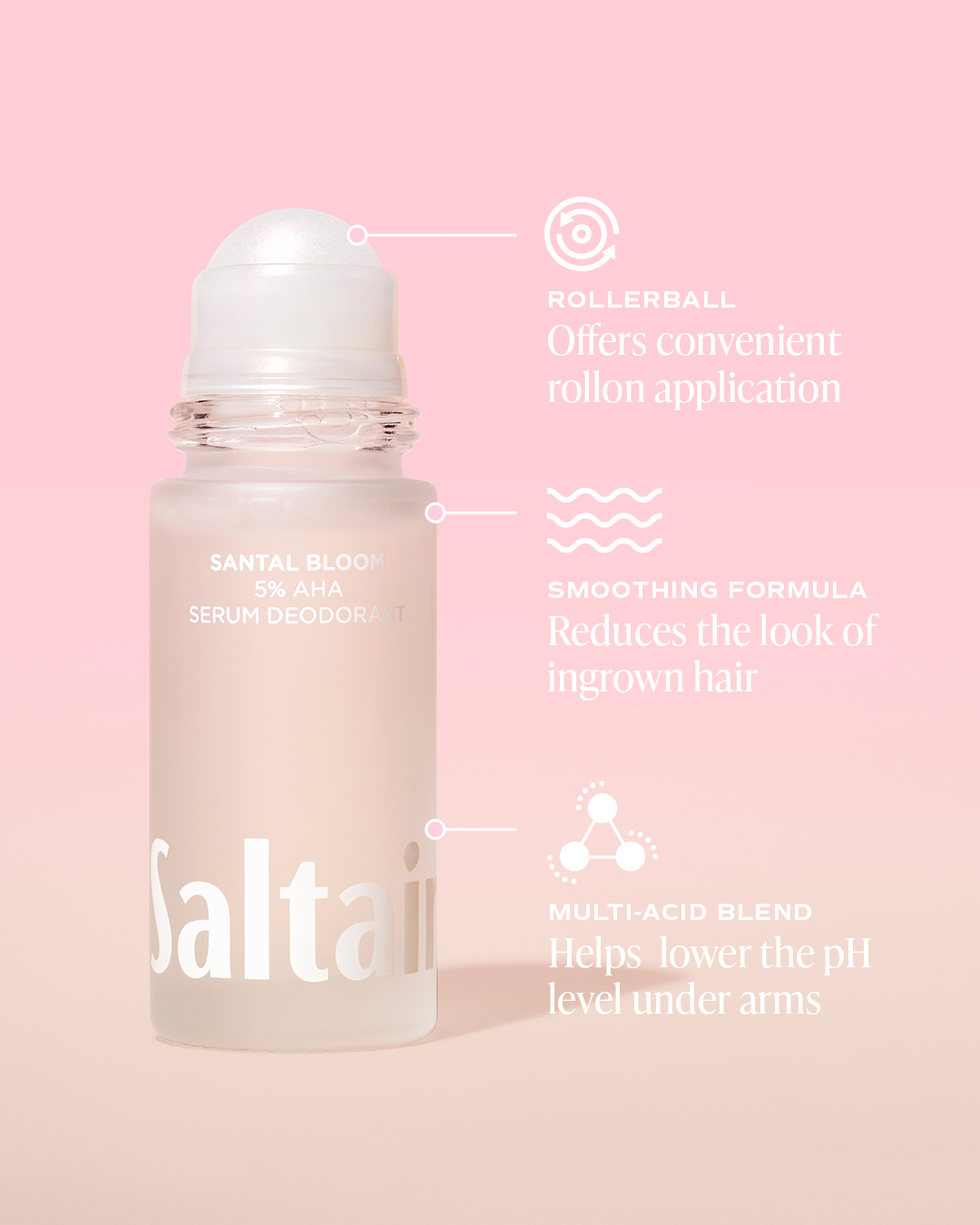 5% AHA Serum Deodorant - rollerball offers convenient rollon application. Smoothing formula reduces the look of ingrown hair. Multi-acid blend hels lower the pH level under arms. 