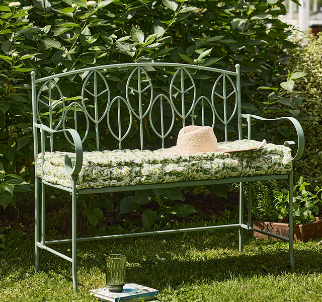 Arette Green Iron Garden Bench