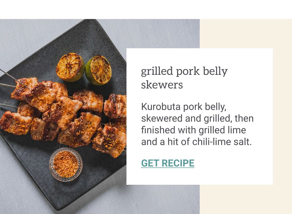 Grilled pork belly skewers recipe