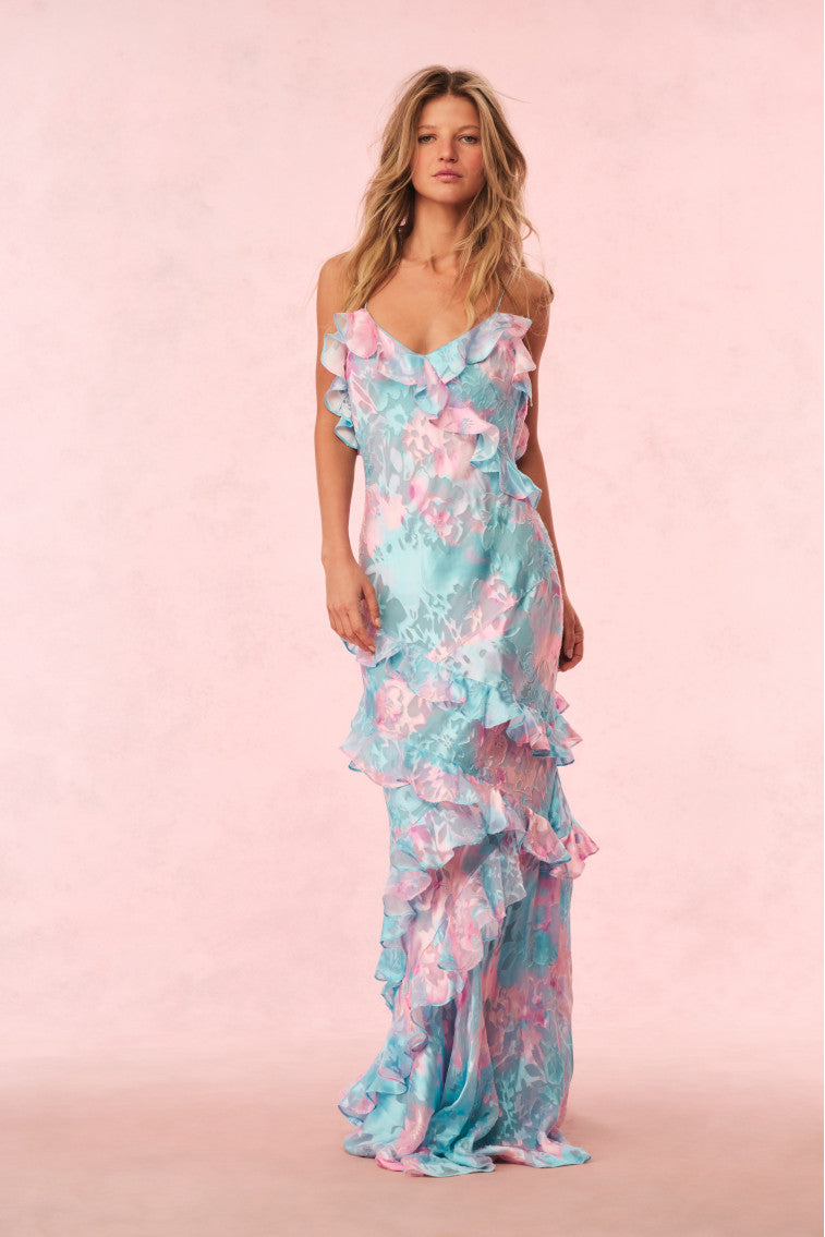Image of Rialto Pastel Ruffle Maxi Dress