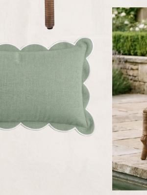 Shop Via Aqua Green Sunbrella Embroidered Scallop Indoor Outdoor Lumbar Pillow - 12x20