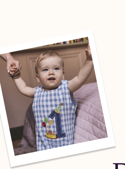 Baby Boy’s First Birthday Romper – Blue Gingham Cotton