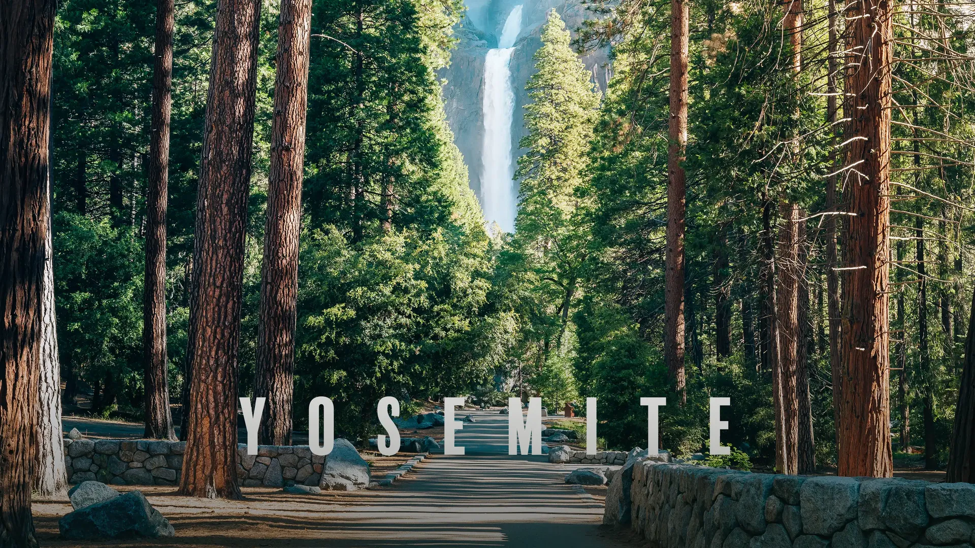 Lower Yosemite Falls in the sunlight