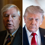 Two close-cropped headshots side by side. On the left is Senator Lindsey Graham of South Carolina, and on the right is President Trump.