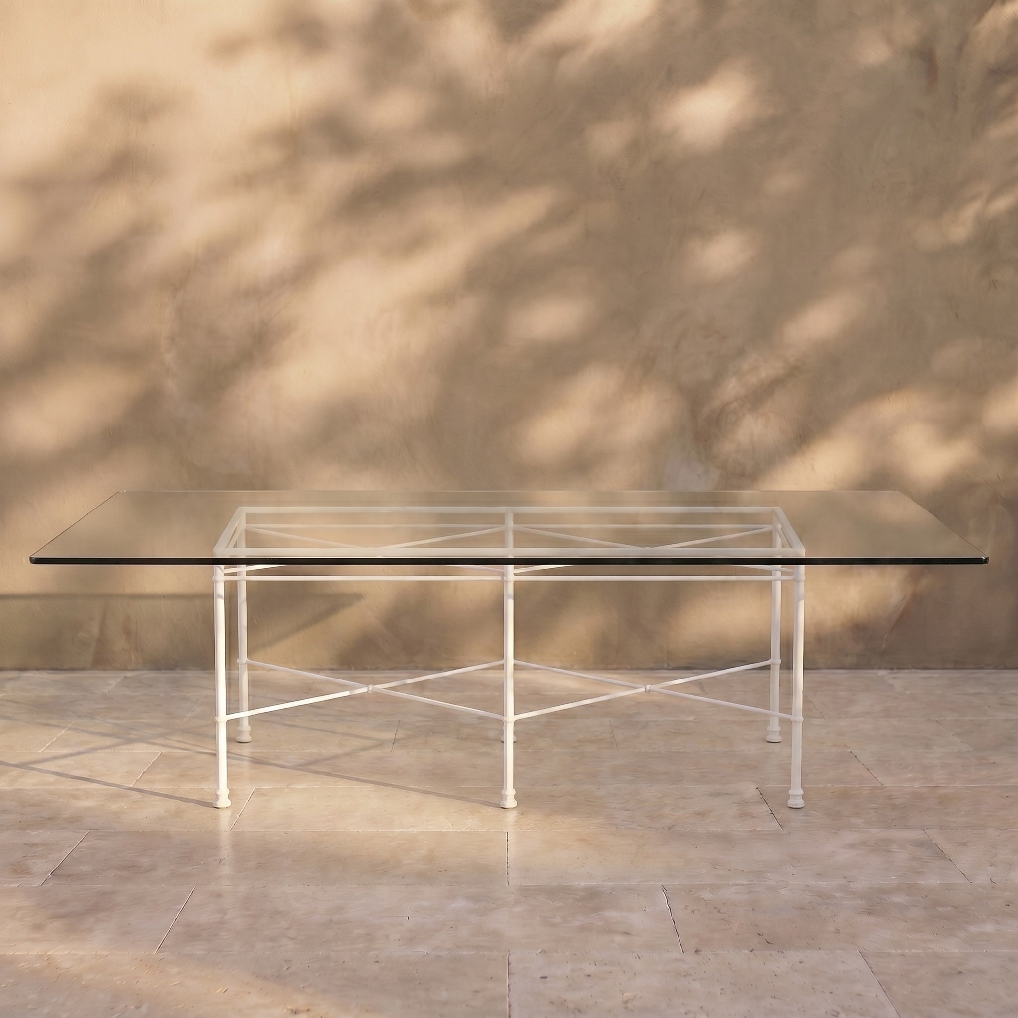 Image of Provence Outdoor Glass Rectangular Dining Table- White Frame