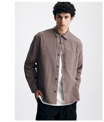 Men's Long Sleeve Plaid Shirt in Black Check