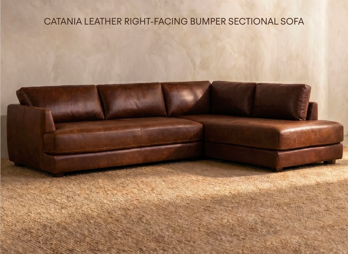 SHOP Catania Leather Right-Facing Bumper Sectional Sofa