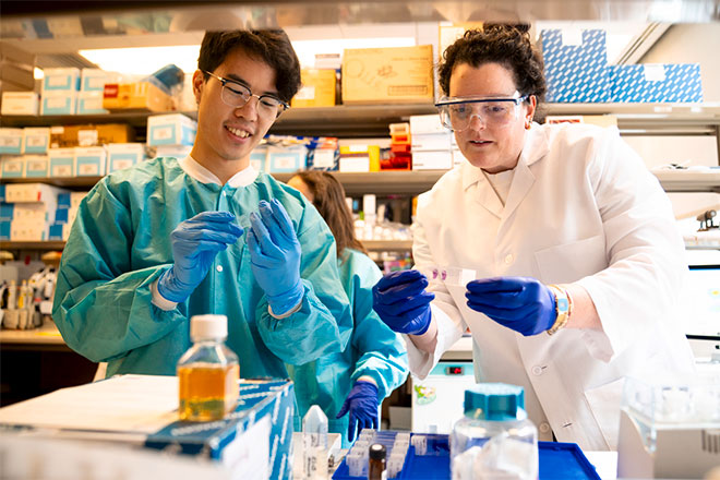 Researchers in the lab of Robert Vonderheide at Penn’s Abramson Cancer Center.