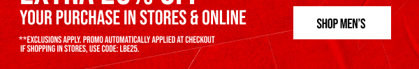 Extra 25% off Shop Men's