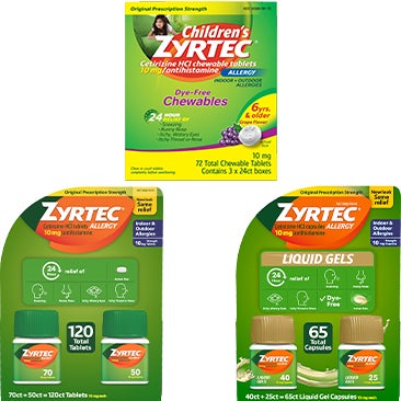 Zyrtec Antihistamine Cetirizine Liquid Gel and/or Tablets or Children's Chewables